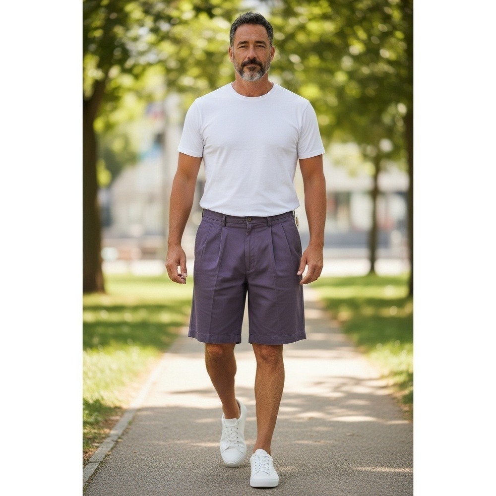 Haggar Men's Classic Fit‎ Wrinkle Free Pleated Khaki Shorts Navy 38W 8" Inseam